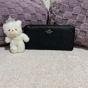 Coach Black Zip Wallet with Gold Logo